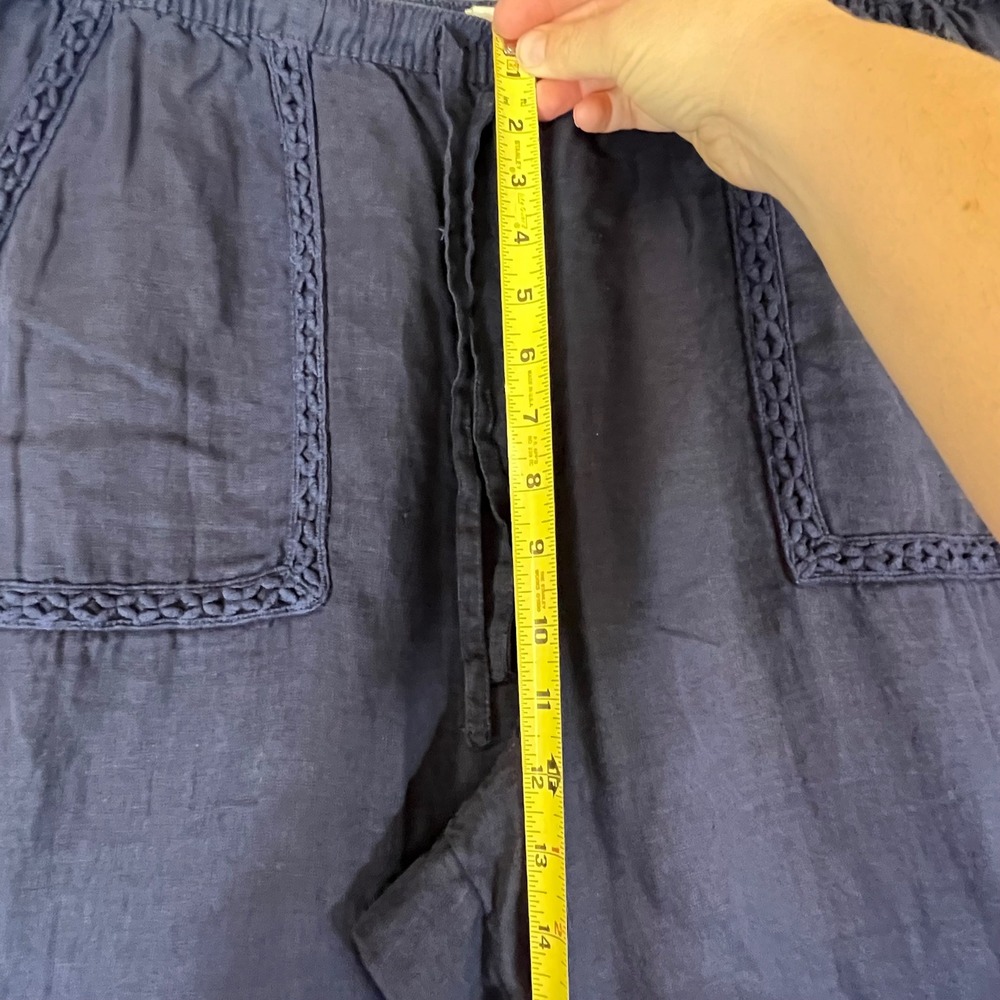 Joie Linen Pants Womens XL Navy Blue Crochet Trim Wide Leg Crop Notical Beahy - Picture 6 of 8